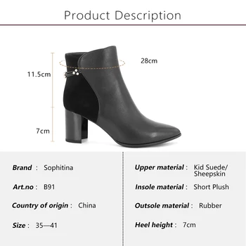 SOPHITINA Nou Piele Glezna Cizme a Subliniat Toe Toc Pătrat Mare Moda cu Fermoar pentru Femei Pantofi de Toamna Metal Decor Cizme B91