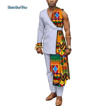 Speciale Personalizate Barbati din Africa de Îmbrăcăminte Bazin Riche Mozaic Unul-Umăr de Sus și Pantaloni Bumbac 2 Piese Pantaloni Seturi WYN497