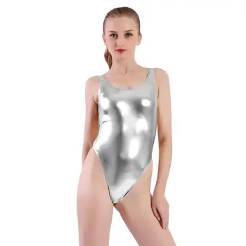 Speerise Plus Dimensiune Moda Pentru Femei Strălucitor, Metalic Tricou Salopeta Mare Tăiat Formator Plaja De Baie Sexy Backless O Bucată Bodysuit