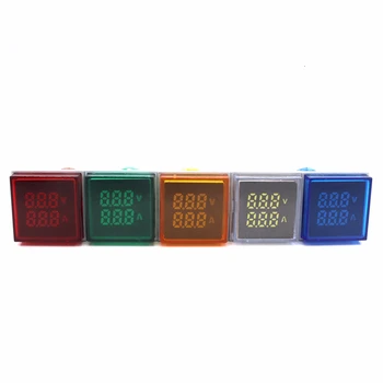 Square LED Ac Digital Dual Display Voltmetru Ampermetru Amperi Tensiune Contor de Curent Indicator de Semnal Lumini de Avertizare 60-500V 0-100A