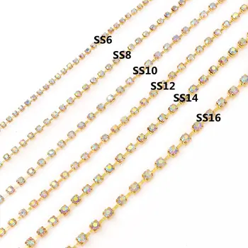 SS6-SS16 9 Metri Clar Bază de Aur Placare Sparse Sticla AB Stras Lanț Pentru Bijuterii DIY Meșteșug Îmbrăcăminte Coase Pe Accesorii