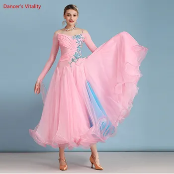 Standard De Rochii De Bal Pentru Femei Lycra Cu Maneci Lungi Vals Dans Costum Adult Vals De Bal Concurs De Dans Rochie