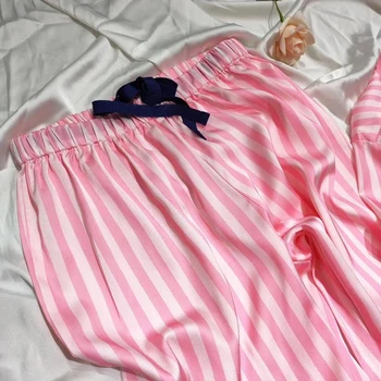 Star Același Stil Confort Satin De Mătase Pijama Set Pentru Femei Homewear Somn Top Cu Pantaloni Casual Cu Dungi Pijama Femm Lenjerie Intima