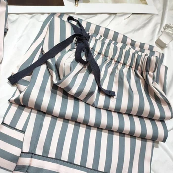 Star Același Stil Confort Satin De Mătase Pijama Set Pentru Femei Homewear Somn Top Cu Pantaloni Casual Cu Dungi Pijama Femm Lenjerie Intima