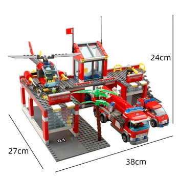 Stația de pompieri Model Blocuri de Construcție a Orașului Pompier cifre man Truck Elicopter de Învățământ Cărămizi Jucarii pentru Copii