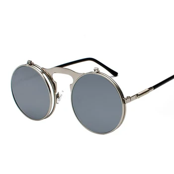 Steampunk ochelari de Soare Rotund din Metal OCULOS De Sol Femei Stil Retro Flip Circular Dublu de Metal Ochelari de Soare Barbati CERC OCHELARI de SOARE