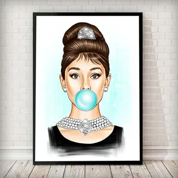 Steaua Amuzant Postere Si Printuri Audrey Hepburn Guma De Mestecat Paris Fashion Arta De Perete Poster De Arta Moderna Perete Imagini Femeie Decor Acasă