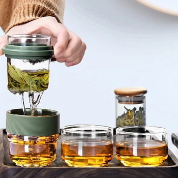 Sticla de apa de Călătorie Sac de Ceai Chinezesc set gaiwan ceainic cesti de ceai de Sticlă corect cana de ceai, seturi ceramice fot cadou puer Drinkware