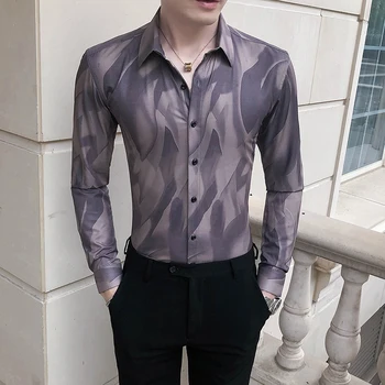 Stil britanic Cămăși pentru Bărbați Îmbrăcăminte de Modă 2020 Maneca Lunga Camasi Barbati Casual Print Digital Slim Fit Camisas Hombre Para 3XL