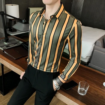 Stil britanic Primăvară Nouă Maneca Lunga cu Dungi Camasi pentru Barbati Haine 2021, Toate se Potrivesc Slim Fit Casual de Afaceri Bluza Homme Formale