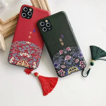 Stil chinezesc Ciucure Telefon Caz Pentru iPhone 11 Pro 7 8 6 6S Plus X XR XS Max în condiții de Siguranță de bun augur Retro Stil Palat Proteja Înapoi Caz