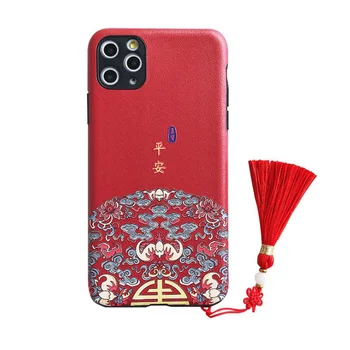 Stil chinezesc Ciucure Telefon Caz Pentru iPhone 11 Pro 7 8 6 6S Plus X XR XS Max în condiții de Siguranță de bun augur Retro Stil Palat Proteja Înapoi Caz