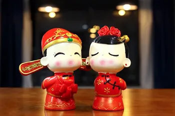 Stil chinezesc Cuplu Mireasa si Mirele Nunta Tort Fân Figurine de Rasina pentru Petrecerea de Nunta Mireasa Duș Decorare Cadouri, Favoruri