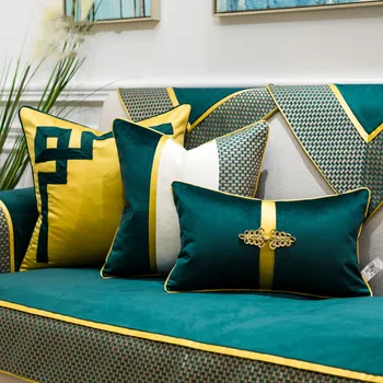 Stil chinezesc de culoare Verde Închis Acoperă Pernă Moale Broderie Mozaic Perna Acasă Decorative pentru Canapea 30x50cm/50x50cm/45x45cm