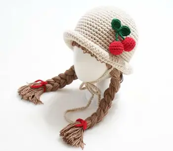 Stil coreean Copil Pălărie de Soare Băieți și Fete, Tricotate Impleti Drăguț Bowknot Cherry Decor Dom 48-52CM de Înaltă Calitate Accesorii Pălării