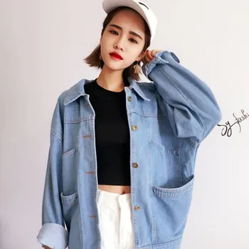 Stil coreean Doamnelor Classic Denim Haina Relaxat se Potrivesc Topuri cu Maneci Lungi Femei ușoare Jachete din Denim Guler de Turn-down Fete Outwears