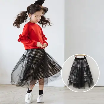 Stil coreean fetita de primavara toamna plasă de mozaic fuste copil mare Rochie de Bal fuste de bumbac printesa fuste haine de petrecere ws159