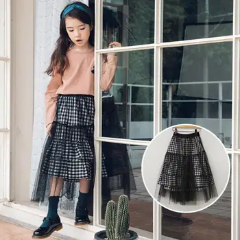 Stil coreean fetita de primavara toamna plasă de mozaic fuste copil mare Rochie de Bal fuste de bumbac printesa fuste haine de petrecere ws159