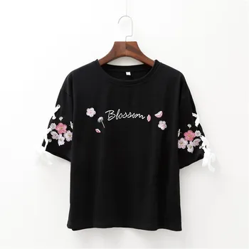Stil coreean Ulzzang Brodate cu mânecă Scurtă T-shirt de sex Feminin Dulce Moda Harajuku Proaspete Vrac Skinny cu mânecă Scurtă Sacou