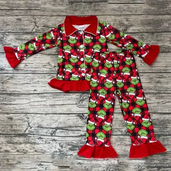 Stil de crăciun copii copilul nou-născut toamna/iarna roșu controale verde desene animate 2 buc pijamale pentru fetita