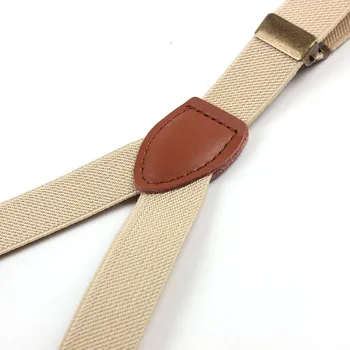 Stil de moda Om Kaki Bretele Unisex din Piele Reglabil Montaj 6 Buton Găuri Bretele Elastic Belt Curea 2.0 cm Lățime