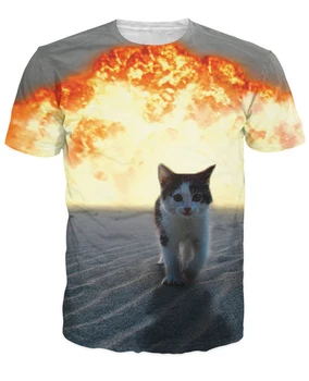 Stil de vara Cat Explozie T-Shirt pisoi mers pe jos de la o explozie 3D O-neck Tee Camasi topuri AMUZANT TRICOU