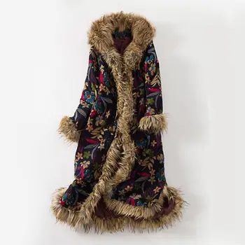Stil etnic Haina de Iarna cu Guler din Blană de Mult Praf Haina Canadiană Lenjerie de pat din Bumbac Vintage din Bumbac Căptușit Haine Jaqueta Feminina f1859