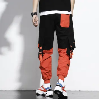 Stil Japonez, Moda Barbati Blugi Se Potrivesc Vrac Negru De Culoare Portocalie Îmbinat Designer De Pantaloni De Marfă Streetwear Hip Hop Jogging Pantaloni Pentru Bărbați
