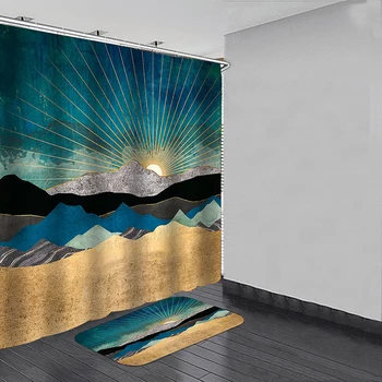 Stil peisaj rezistent la apa de Baie Perdeaua de la Duș Cu Cârlige Covoraș de Baie Pictura 3D de Imprimare Baie, Perdele de Baie rezistent la apa