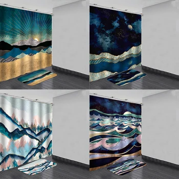 Stil peisaj rezistent la apa de Baie Perdeaua de la Duș Cu Cârlige Covoraș de Baie Pictura 3D de Imprimare Baie, Perdele de Baie rezistent la apa