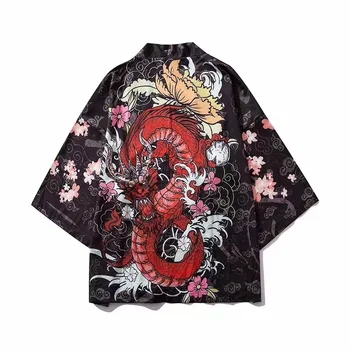 Stil tradițional Japonez Sifon Kimono Ukiyo-e, Imprimare Femei Barbati Cardigan ukiyoe Yukata Straturi Haori Harajuku Bluza Streetwear