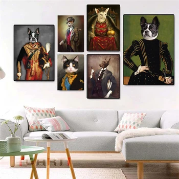 Stil Vintage Animale Panza Pictura Cerb Pisică Câine Portret Postere si Printuri Nordic Arta de Perete Poza pentru Living Decorul Camerei