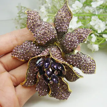 Stil Vintage Brosa Cristale Violet Cristal Flori De Orhidee Broșă Pin Femeie De Moda De Flori Broșe Transport Gratuit