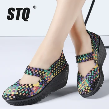 STQ Femei Pantofi de Vara 2020 Femei Sandale cu Platforma Pantofi Femei Pantofi Țesute Doamnelor Apartament de Mijloc Tocuri Wedge Sandale de Plaja 889