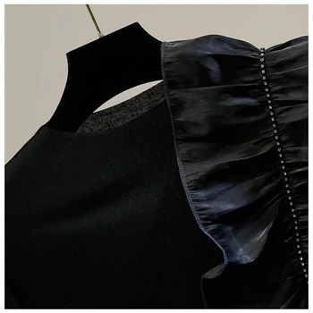 Stras Lanț Tricou Femei Stereo Ciuperca Slim Fit T-Shirt Femei La Modă De Toate-De Potrivire De Top De Bază Alb-Negru