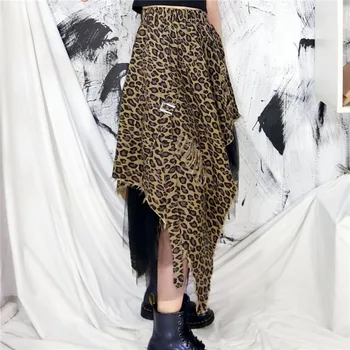 Streetwear Femei Camuflaj Denim Fusta Plasă de Îmbinare Asimetrie de Moda de talie Mare la Mijlocul Fusta Lunga de Vara pentru Femeie Vrac Blugi Fuste