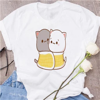 Streetwear Kawaii Desene animate Model O-Neck T-shirt de Sus Doamnelor Supradimensionat tricou AOWOF Doamnelor Harajuku Drăguț Piersic Pisica Amuzant T-shirt