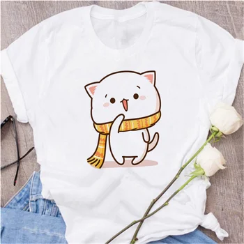 Streetwear Kawaii Desene animate Model O-Neck T-shirt de Sus Doamnelor Supradimensionat tricou AOWOF Doamnelor Harajuku Drăguț Piersic Pisica Amuzant T-shirt