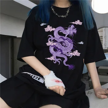Streetwear topuri pentru femei T-shirt ulzzang Harajuku epocă Chineză dragon print T-shirt de vara noi Supradimensionat liber casual femei