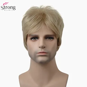 StrongBeauty Bărbați Peruca Blonda/Maro Drepte Scurte Par Sintetic Peruci Naturale
