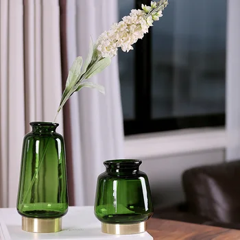 Strongwell Culoare Verde De Sticlă, Vaze De Flori Folie De Aur Nordic Vaza Figurine Decor Acasă Accesorii De Artă Modernă Vaza Cadou De Nunta