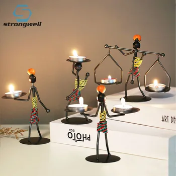 Strongwell Mini Metal Bărbați Sfeșnic Artă Manual Suport De Lumanare Decor Acasă Figurine Miniaturale De Decor Acasă Cadou De Ziua De Nastere