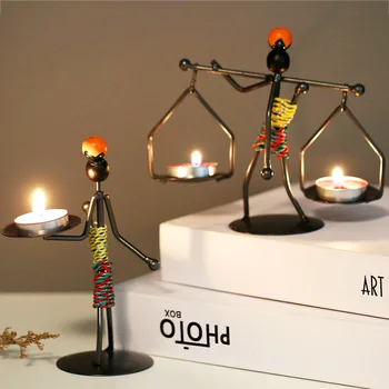 Strongwell Mini Metal Bărbați Sfeșnic Artă Manual Suport De Lumanare Decor Acasă Figurine Miniaturale De Decor Acasă Cadou De Ziua De Nastere
