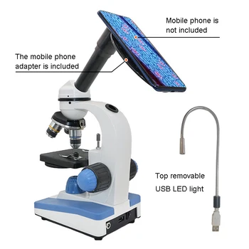 Student Microscop Biologic 2000X Microscop Monocular 360 Rotativ Capul Sus USB LED & Ajustat Jos Iluminate Microscop