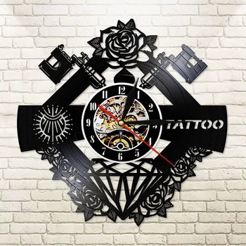 Studio De Tatuaj, Semn Tatuaj Personalizat Numele Tăcut Disc De Vinil De Perete Clcok Magazin De Tatuaj Masina De Tatuaj Decor Perete Hipster Bărbați Cadouri