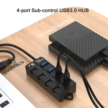 Sub-control Hub USB 3.0 4-port 7-port 30cm/60cm/120cm Cu 5V2A Alimentare USB Splitter Pentru Laptop Desktop, Transfer Rapid
