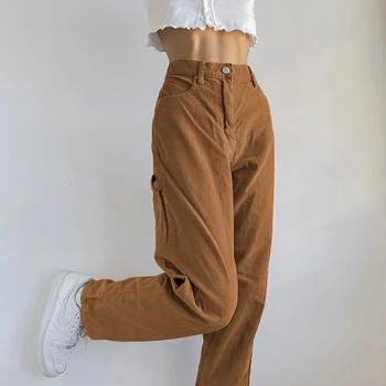 SUCHCUTE Femei Y2K Vintage de Catifea Pantaloni cu Talie Înaltă Feminin Largi Picior Pantaloni Streetwear 90 Tinutele Casual Pantaloni Maro