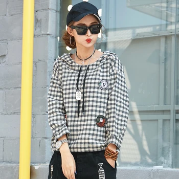 SUFLET DE TIGRU 2020 Moda Brand coreean Femei de Primavara cu Gluga Hanorac Doamnelor de Epocă Carouri Jachete Casual Mozaic de Îmbrăcăminte