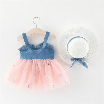 Sugar baby girl haine de vară 2019 rochii vestido Copii Copilul Fată fără Mâneci Curea de Arc de Flori Tul Rochii de Printesa Pălărie