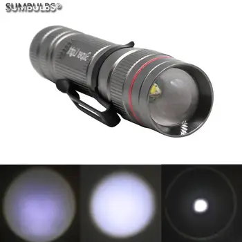 SUMBULBS Impermeabil Mini Lanterna LED-uri Q5 Sursă de Lumină Lanterna Portabil Zoom Corp Gri AA Baterie